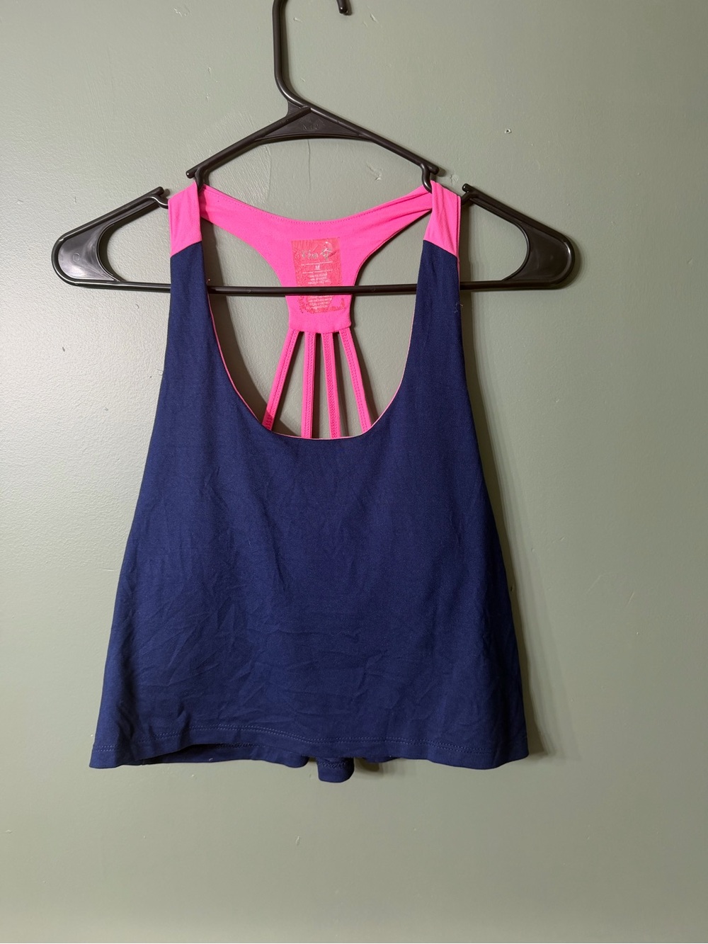 The Vanity Room Navy and Hot Pink Strappy Crop Tank